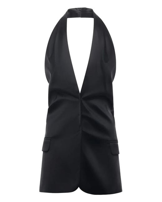 Genny Black Halterneck Flap-Pocket Top