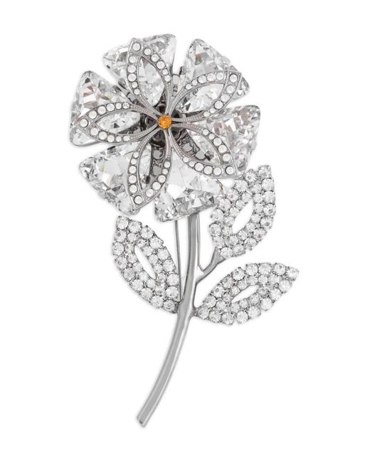 Dolce & Gabbana White Rhinestone-Embellished Floral Brooch for men