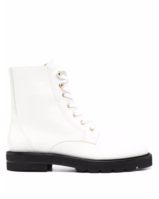 Stuart Weitzman White Lace-Up Leather Boots