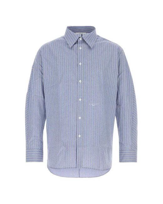 Givenchy Blue Cotton Button-Up Shirt With Cuffed Sleeves for men