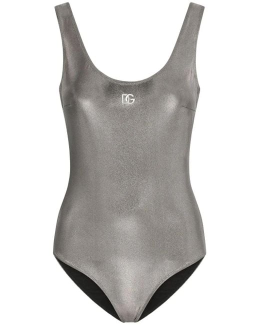 Dolce & Gabbana Gray Foiled-Effect Racer Swimsuit