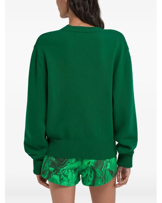 Roberto Cavalli Green Embroidered Wool Sweater