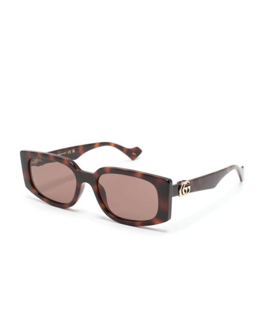 Gucci Pink Double G Rectangle-Frame Sunglasses