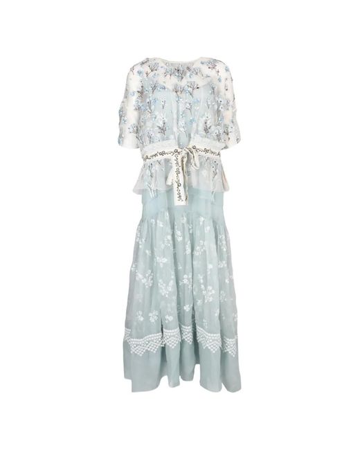 Biyan Blue Gilga Embroidered Tulle Dress