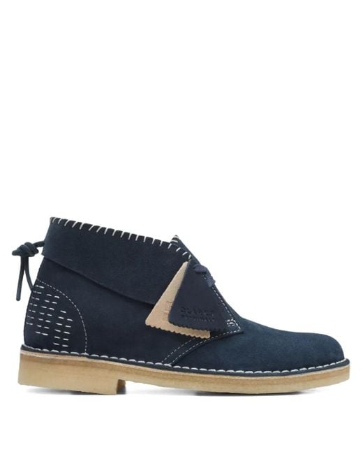 Clarks Blue Suede-Stitched Desert Boots