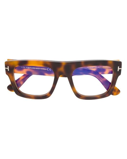 Tom Ford Brown Tortoiseshell-Effect Geometric-Frame Glasses