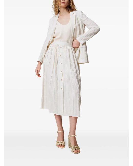 Twinset White Linen-Blend Skirt