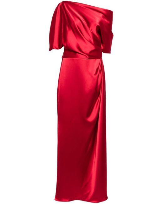 Amsale Red Off-shoulder Satin Gown