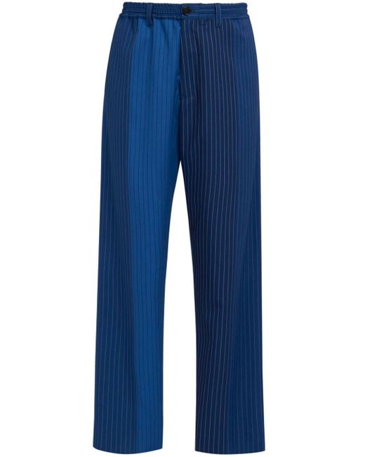 Marni Blue Colour-block Pinstripe Pattern Trousers for men