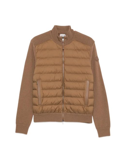 Moncler Brown Quilted-Panel Zip-Up Cardigan for men