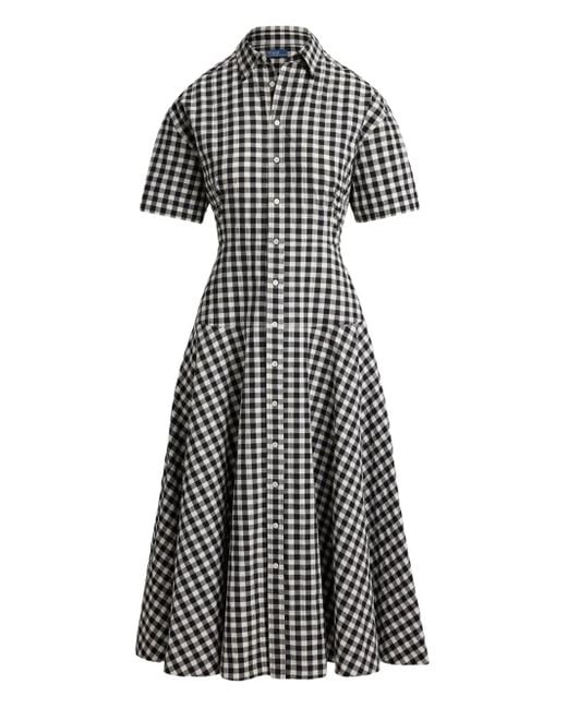 Polo Ralph Lauren Black Gingham-Check Collared Midi Shirt Dress