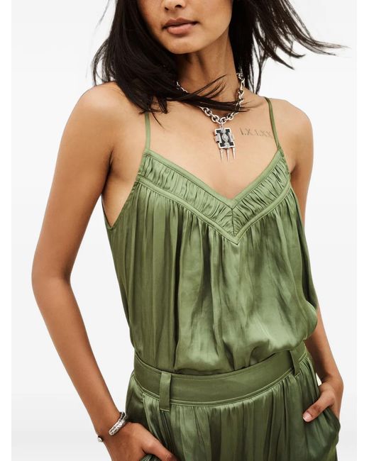Ba&sh Green Clovis Ruched V-Neck Sleeveless Blouse