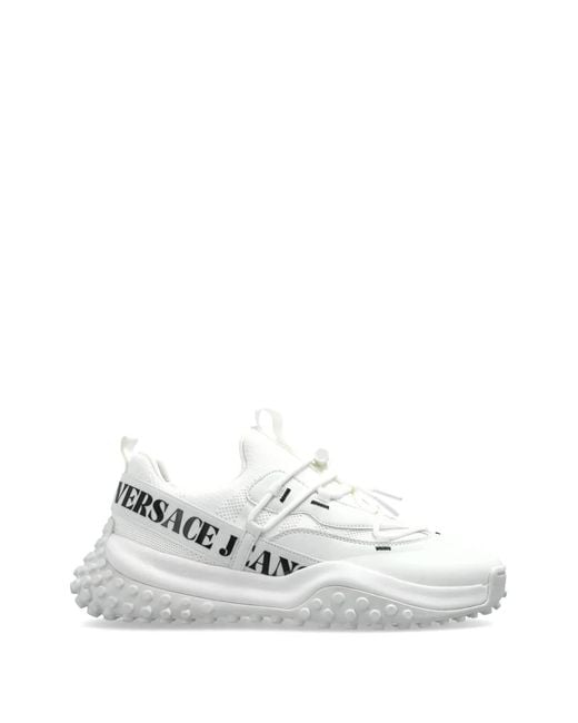 Versace Jeans Couture White Logo-Lettering Lace-Up Sneakers for men