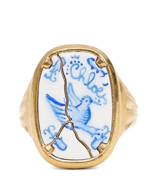 Chloé Blue Chevalière Hummingbird À Détail Incrusté En Céramique