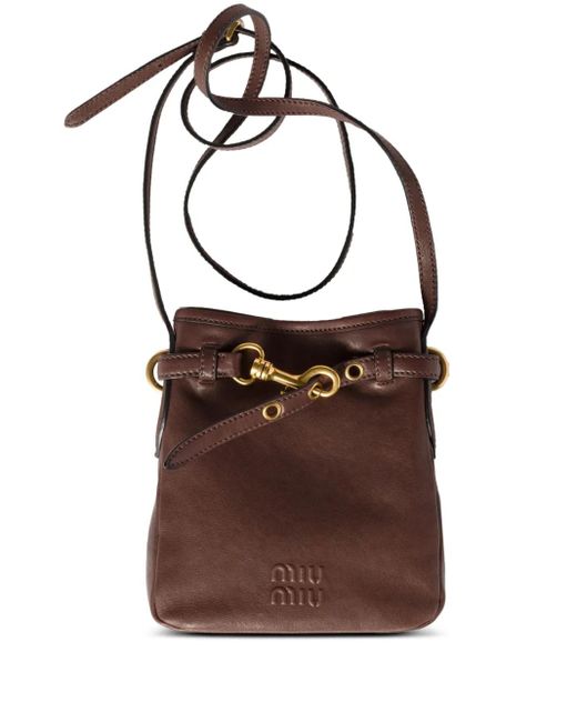 Miu Miu ロゴエンボス レザーポーチ Brown