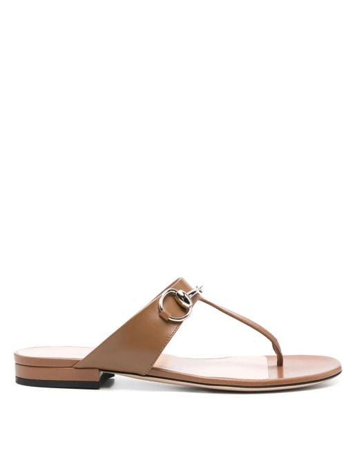 Gucci Brown Lady Horsebit Leather Thong Sandals