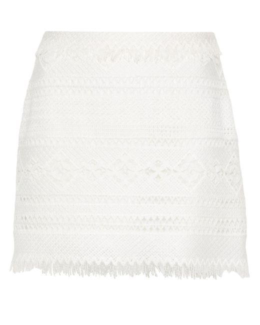 Ermanno Scervino White Fringe-detail Crochet Mini Skirt