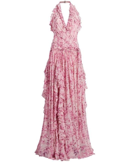 Cinq À Sept Pink Agatha Floral Chiffon Gown