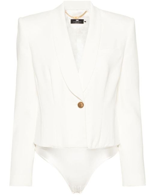 Elisabetta Franchi White Crepe Blazer Bodysuit