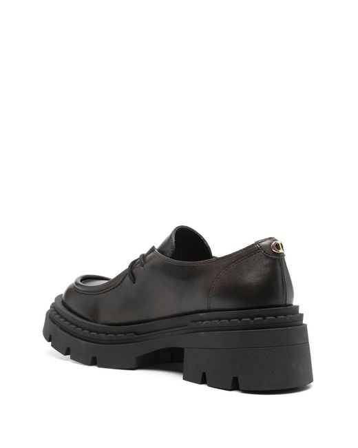 Twinset Black Leather Moc-Toe Lace-Up Brogues