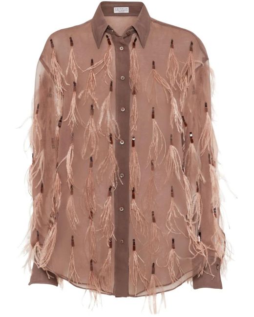 Brunello Cucinelli フェザーディテール シャツ Brown