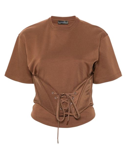 Mugler Brown Jersey-corset T-shirt