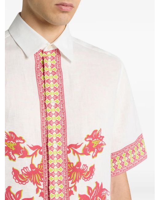 Etro Pink Linen Shirt With Floral Print for men