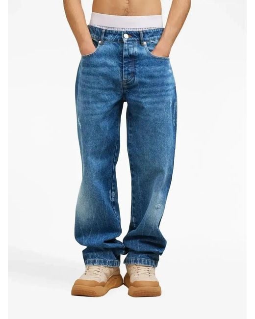 AMI Blue Low-Rise Straight-Leg Jeans