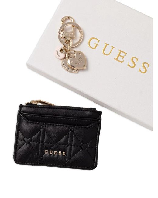Guess Black Quilted Cardholder And Keychain Set