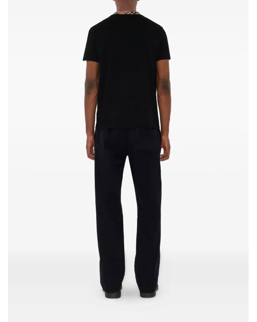 メンズ Burberry チェックトリム Tシャツ Black