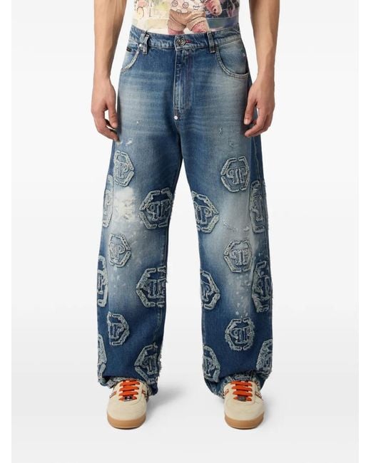Philipp Plein Blue Jean À Motif Monogrammé for men