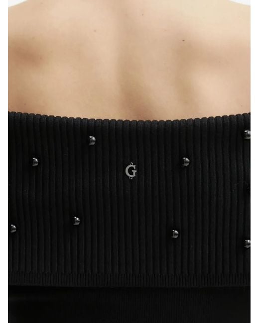 Guess Black Off-Shoulder Embellished Midi Dress