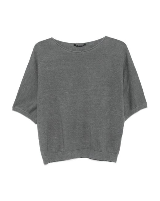 Luisa Cerano Gray Short-Sleeves Linen Top