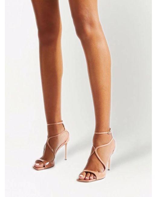 Jimmy Choo Multicolor Azia Sandal In Pastel Pink Patent Leather