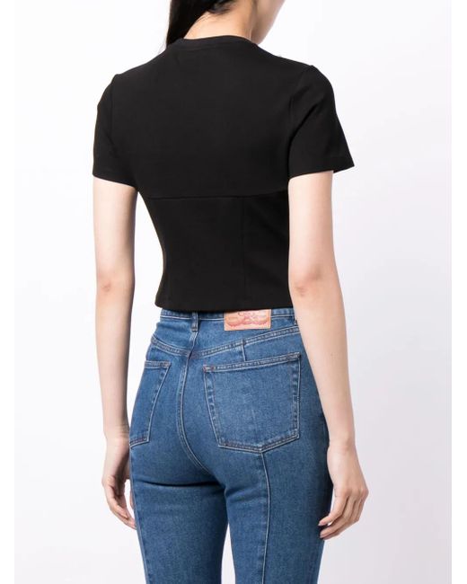 Area T-Shirt Verfraaid Met Kristallen in het Black