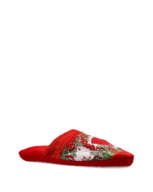 Versace Red Baroque-Print Slippers