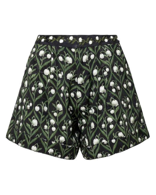 Agua Bendita Green Floral-embroidery High-waist Shorts