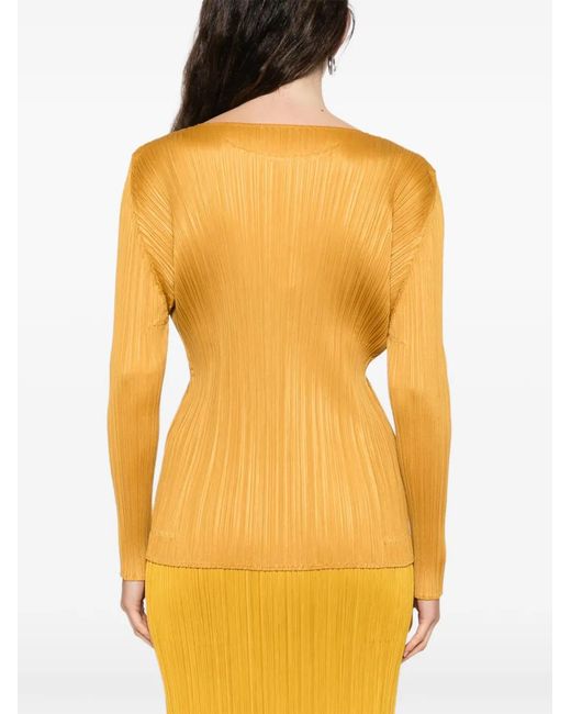 Pleats Please Issey Miyake Orange Monthly Colors September Pleated Long-Sleeve Blouse