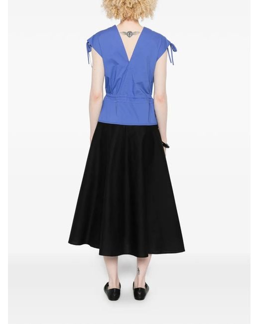 Psophia Blue Tie-Sleeves V-Neck Dress