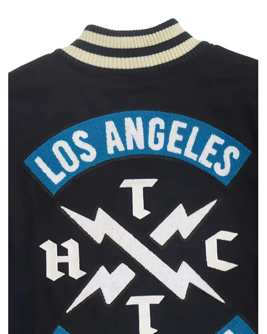 HTC Blue Embroidered-Patch Varsity Jacket for men