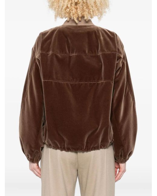 Fabiana Filippi Brown Velvet Zip-Up Bomber Jacket