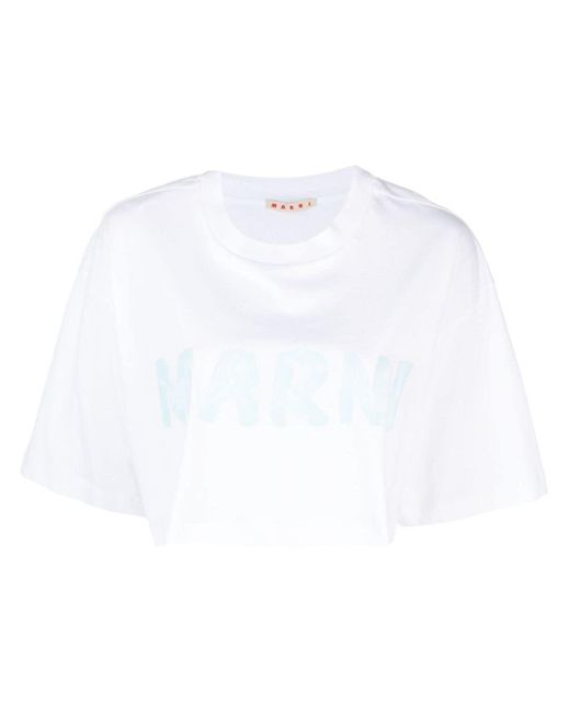 Marni White Cropped-T-Shirt mit Logo