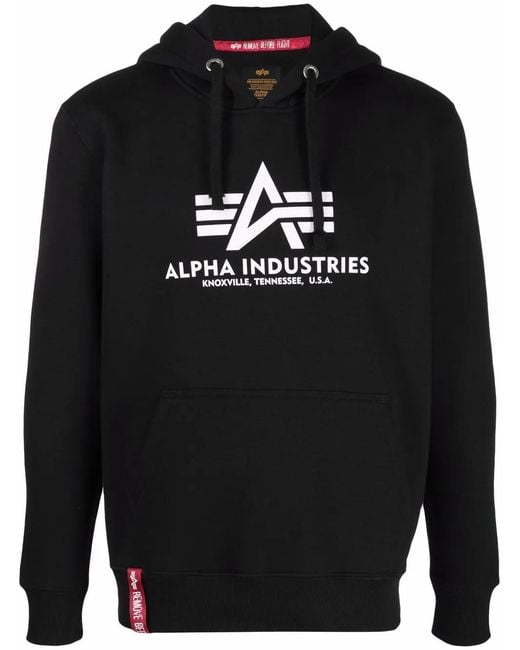 Alpha Industries Black Logo Drawstring Hoodie for men