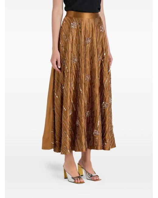 ilta Brown Rosie Sequin Embellished Midi Skirt