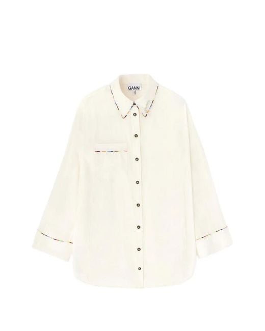 Ganni White Buttoned Pocket Shirt