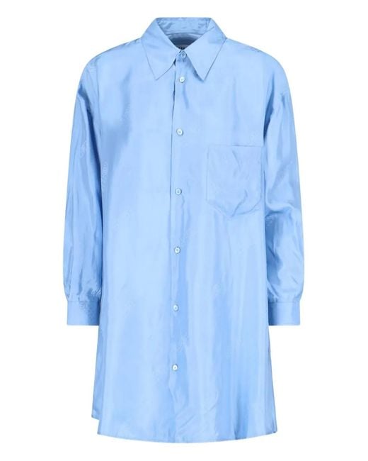 MM6 by Maison Margiela Blue Logo-Pattern Shirt Dress