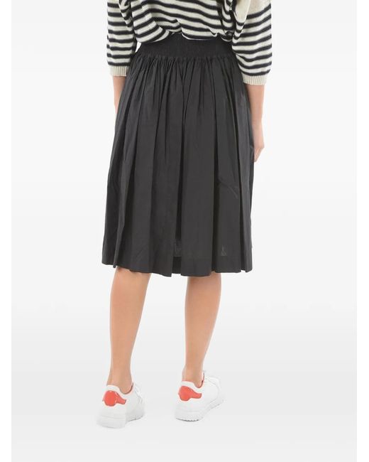 Woolrich Black Pleated Elasticated-Waist Midi Skirt