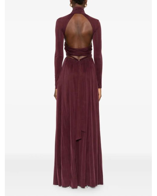 Elisabetta Franchi Purple Key-Hole Mock-Neck Maxi Dress