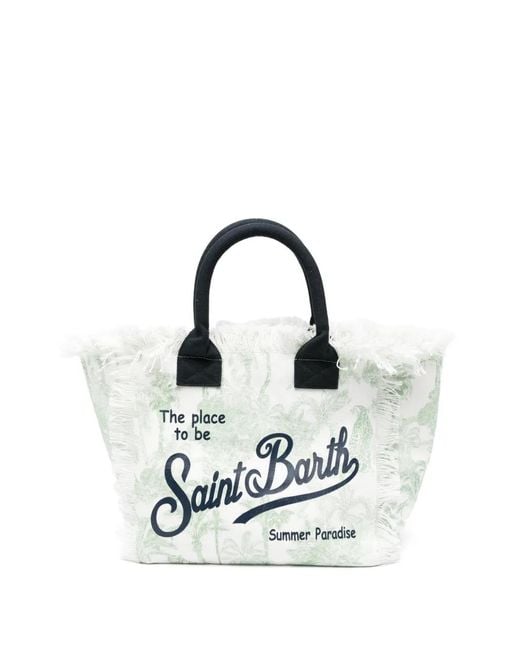 Mc2 Saint Barth White Vanity Fringed Print Tote Bag