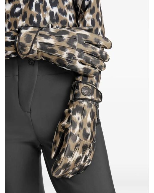 Fusalp Black Glacier Leopard-Print Leather-Palm Gloves